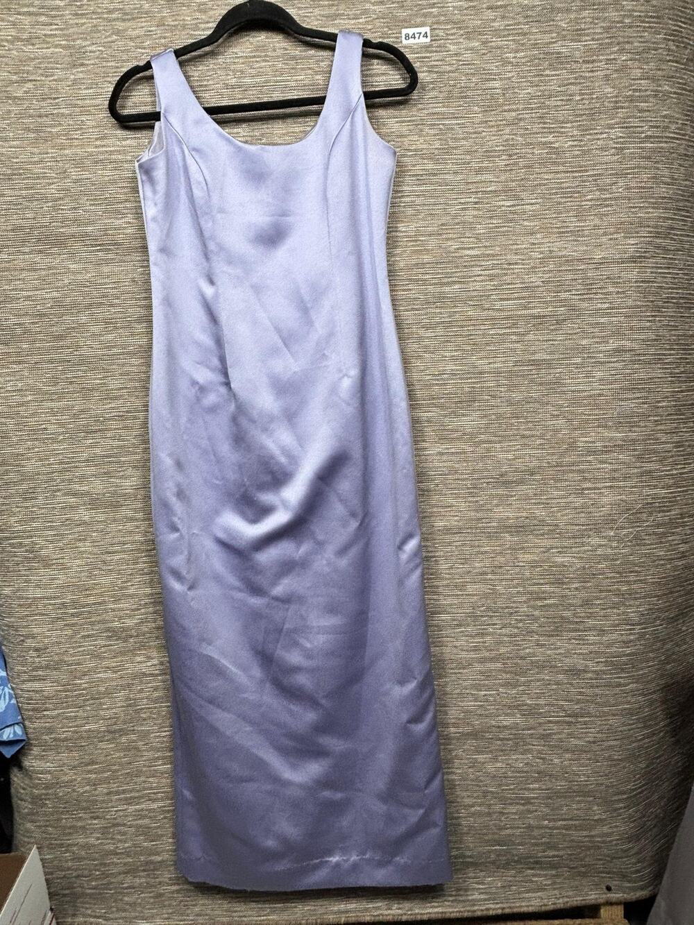 Vintage Jeanne Alexander Dress Womens 6 Purple Satin Scoop Neck Sheath Maxi